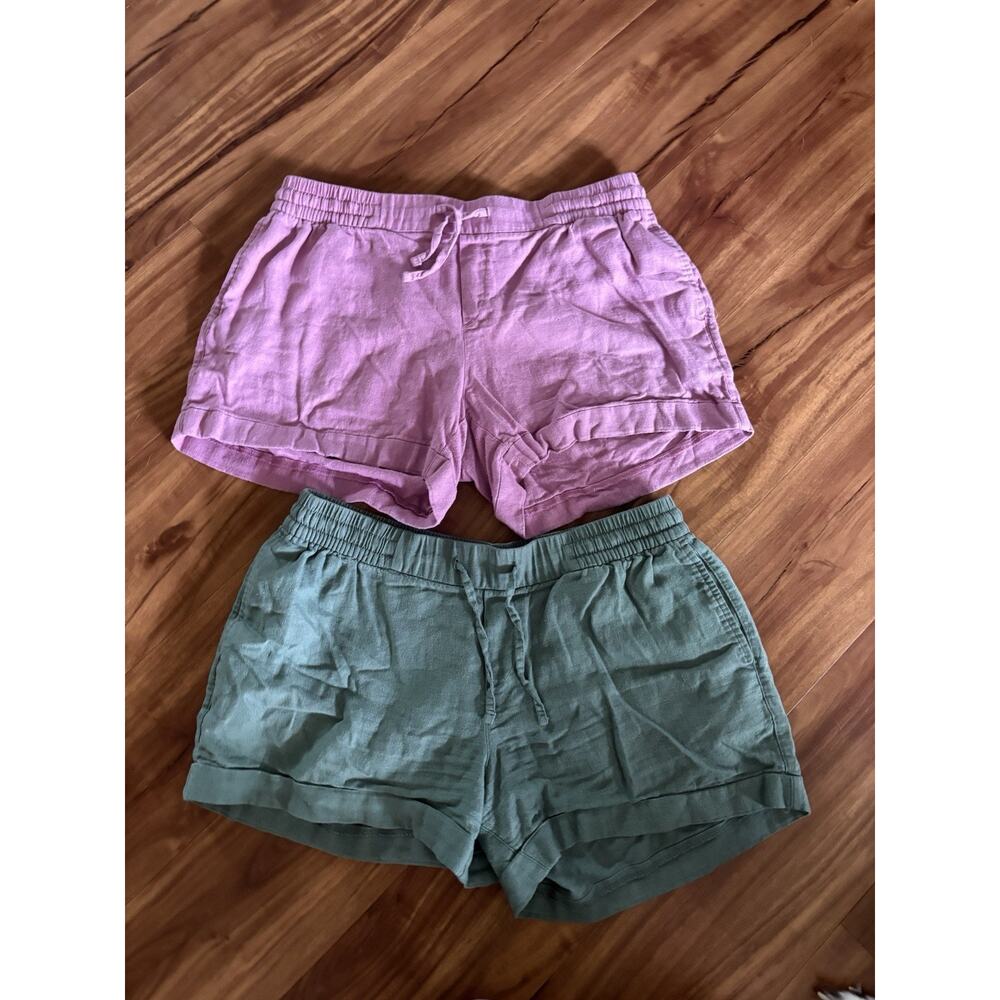 Old Navy Pull On Linen Shorts Women’s Size Medium Set of 2 Pink Green Pockets